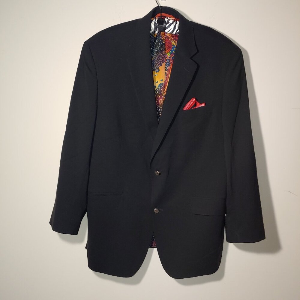 Robert Graham Double Vent 2 Buttons Wool Blend Sport Blazer Size 42  Black